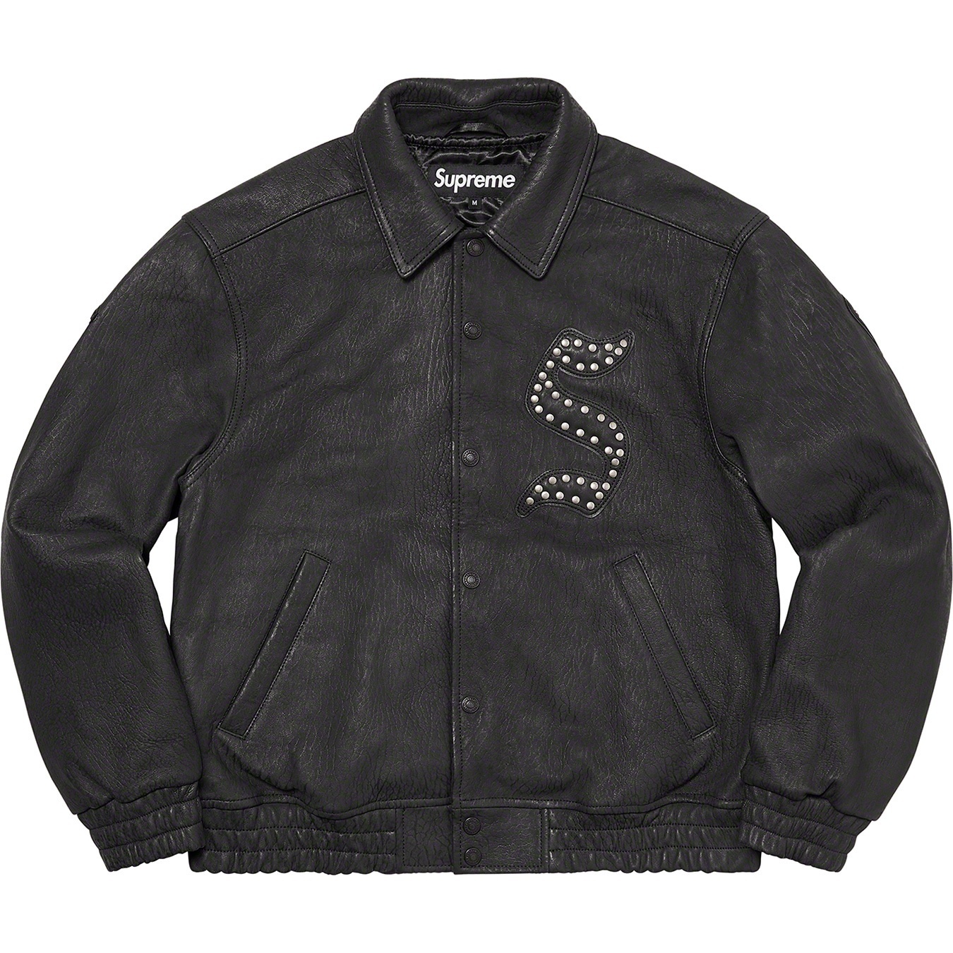 Pebbled Leather Varsity Jacket view 4